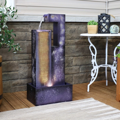 Sunnydaze Cascading Tower Metal Water Fountain with LED Lights - 32 in