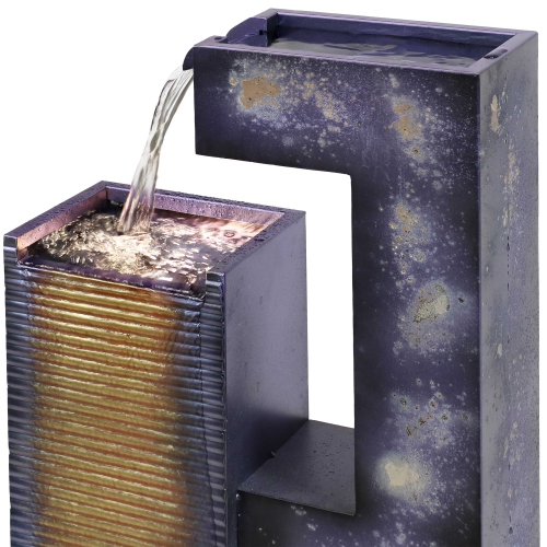 Sunnydaze Cascading Tower Metal Water Fountain with LED Lights - 32 in
