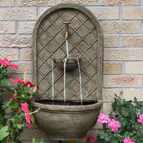 Sunnydaze Messina Outdoor Solar Wall Fountain with Battery - Limestone