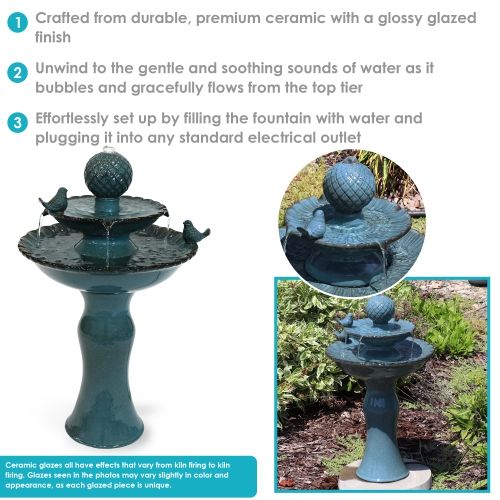 Sunnydaze Resting Birds Ceramic Outdoor 2-Tier Water Fountain
