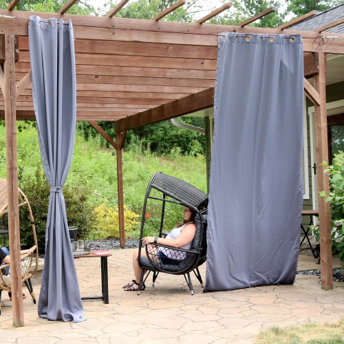 Sunnydaze Outdoor Blackout Curtain Panel - Gray - 52 in x 120 in - Set of 2