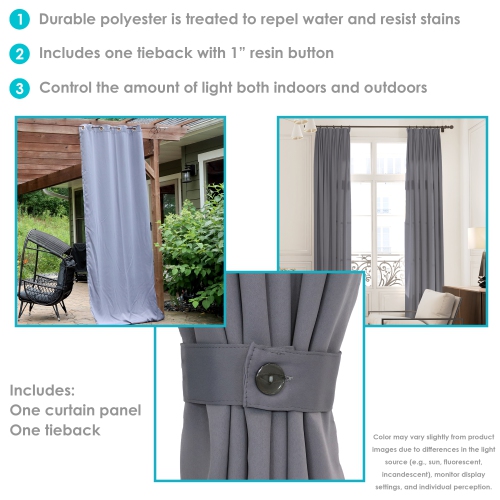 Sunnydaze Outdoor Blackout Curtain Panel - Gray - 52 in x 120 in