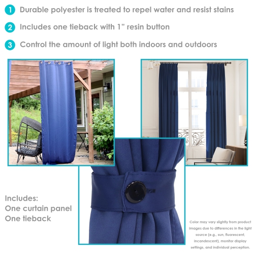 Sunnydaze Outdoor Blackout Curtain Panel - Blue - 52 in x 120 in