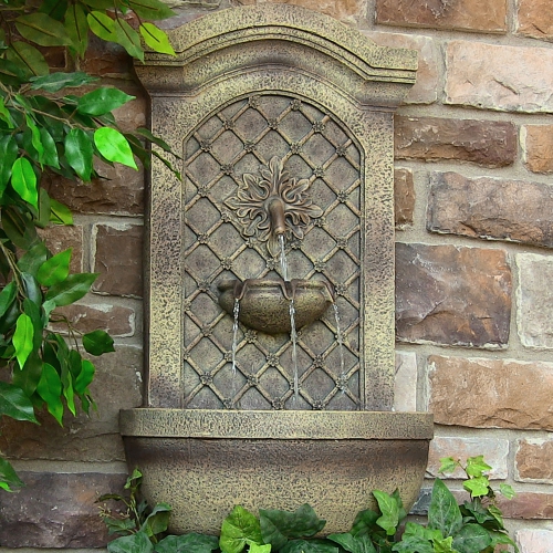 Sunnydaze Rosette Outdoor Solar Wall Fountain with Battery - Florentine