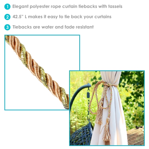 Sunnydaze Indoor/Outdoor Rope Curtain Tiebacks - Copper - Set of 2