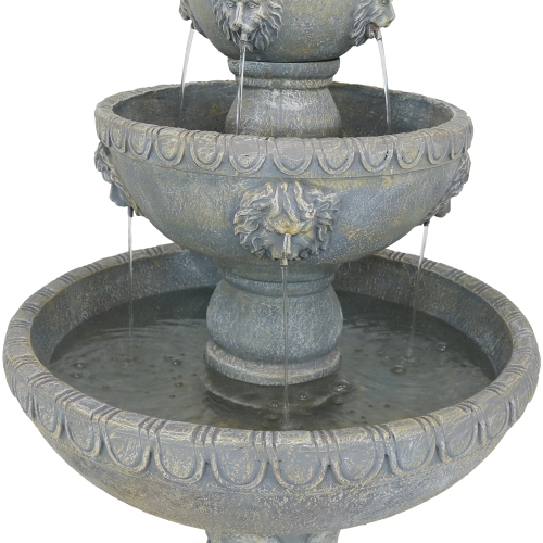 Sunnydaze Lion Head Fiberglass Outdoor 4-Tier Water Fountain