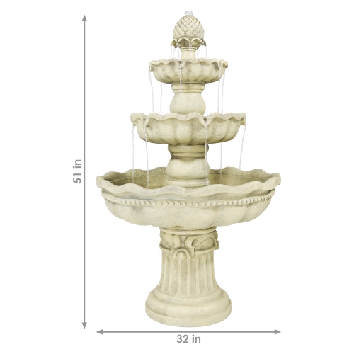 Sunnydaze Pineapple Fiberglass Outdoor 3-Tier Water Fountain