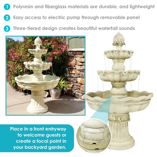 Sunnydaze Pineapple Fiberglass Outdoor 3-Tier Water Fountain