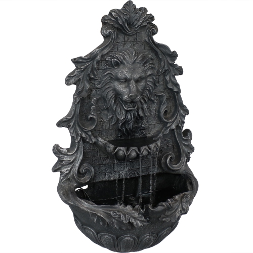 Sunnydaze Stoic Courage Lion Head Polyresin Outdoor Solar Wall Fountain