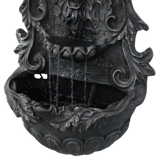 Sunnydaze Stoic Courage Lion Head Polyresin Outdoor Solar Wall Fountain
