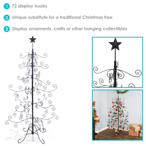 Sunnydaze Noelle Indoor Black Metal Christmas Ornament Tree - 5 ft