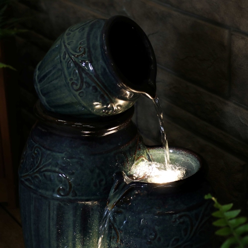 Sunnydaze Tour de Vase Ceramic Pot Water Fountain with LED Lights - 27 in