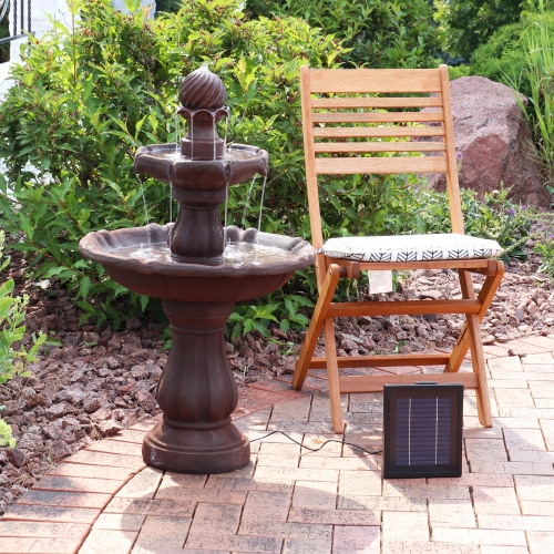 Sunnydaze Resin Outdoor 2-Tier Solar Water Fountain with Battery - Rust