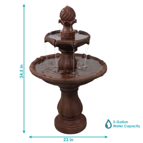 Sunnydaze Resin Outdoor 2-Tier Solar Water Fountain with Battery - Rust