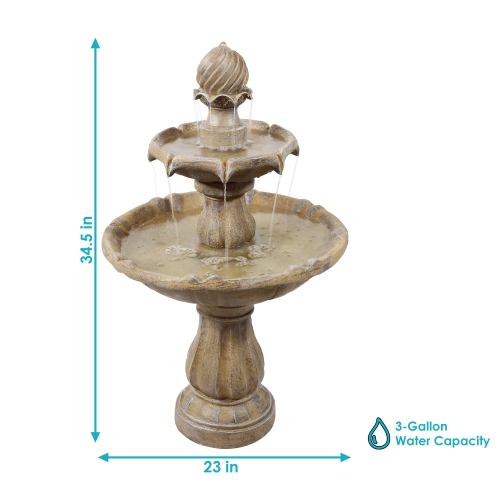 Sunnydaze Resin Outdoor 2-Tier Solar Water Fountain with Battery - Earth