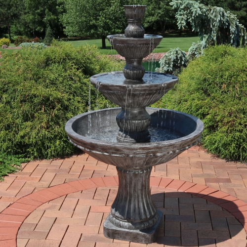 Sunnydaze Classic Designer Polystone Outdoor 3-Tier Fountain - Dark Brown
