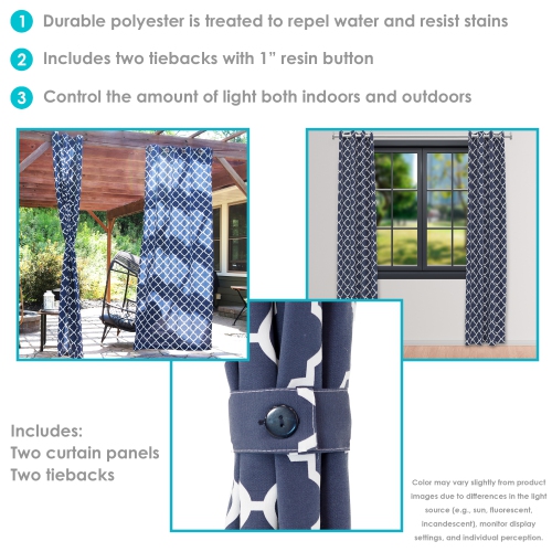 Sunnydaze Indoor/Outdoor Curtain Panel - Blue - 52 in x 108 in - Set of 2