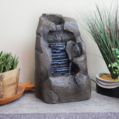 Sunnydaze Stony Rock Waterfall Resin Indoor Tabletop Water Fountain - 11 in