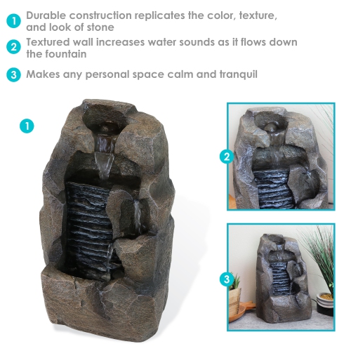 Sunnydaze Stony Rock Waterfall Resin Indoor Tabletop Water Fountain - 11 in