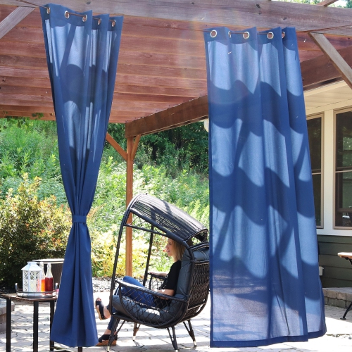 Sunnydaze Modern Outdoor Curtain Panel - Blue - 52 in x 96 in - Set of 2