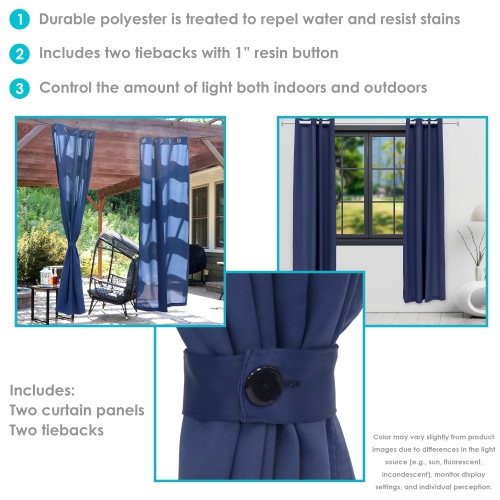Sunnydaze Modern Outdoor Curtain Panel - Blue - 52 in x 96 in - Set of 2