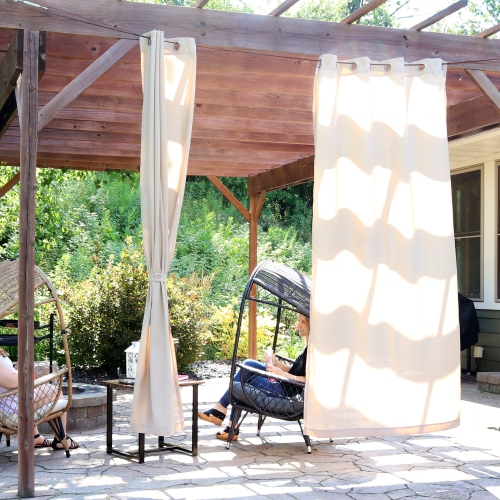 Sunnydaze Modern Outdoor Curtain Panel - Beige - 52 in x 96 in - Set of 2