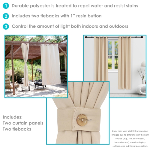 Sunnydaze Room Darkening Curtain Panel - Beige - 52 in x 96 in - Set of 2