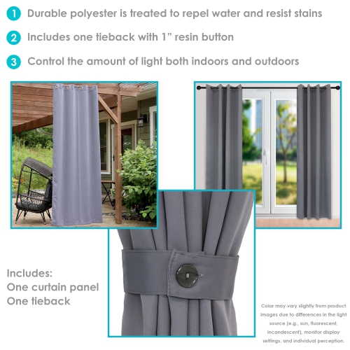 Sunnydaze Outdoor Blackout Curtain Panel - Gray - 52 in x 108 in
