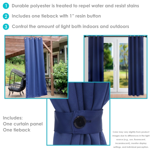 Sunnydaze Outdoor Blackout Curtain Panel - Blue - 52 in x 108 in