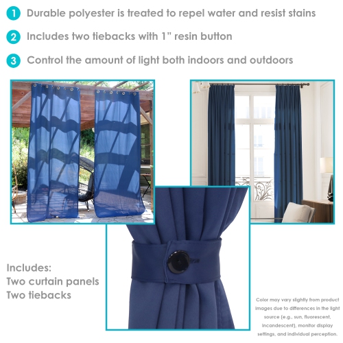 Sunnydaze Indoor/Outdoor Curtain Panel - Blue - 52 in x 120 in - Set of 2