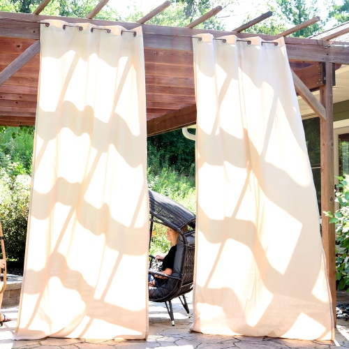 Sunnydaze Indoor/Outdoor Curtain Panel - Beige - 52 in x 120 in - Set of 2