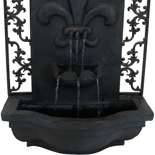 Sunnydaze French Lily Polystone Outdoor Solar Wall Fountain - Lead