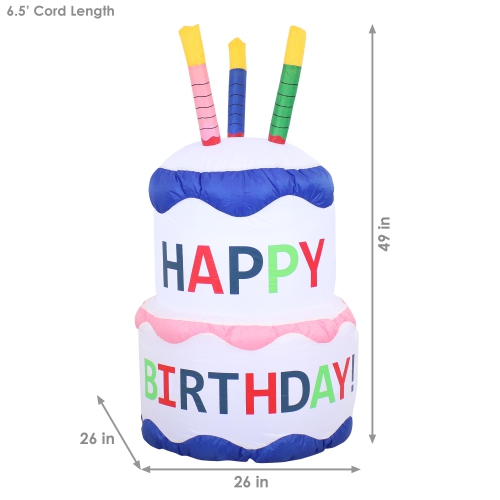 Sunnydaze Birthday Cake LED Inflatable Yard Decoration - 4 ft