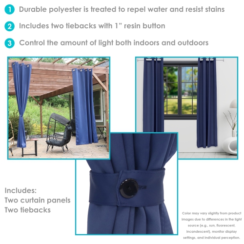 Sunnydaze Outdoor Blackout Curtain Panel - Blue - 52 in x 96 in - Set of 2