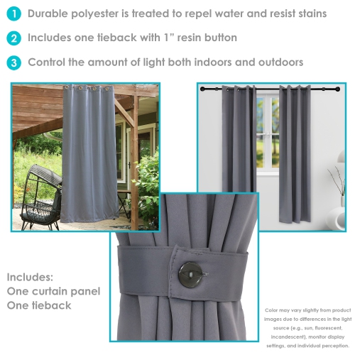 Sunnydaze Outdoor Blackout Curtain Panel - Gray - 52 in x 96 in