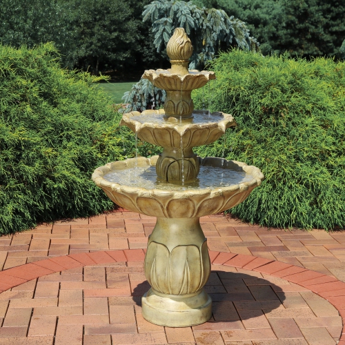 Sunnydaze Classic Tulip Polystone Outdoor 3-Tier Fountain - Stone