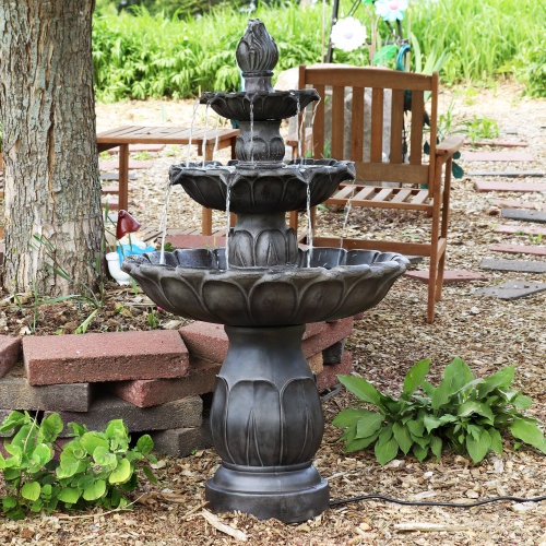 Sunnydaze Classic Tulip Polystone Outdoor 3-Tier Fountain - Dark Brown