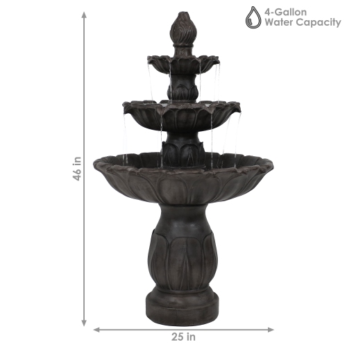 Sunnydaze Classic Tulip Polystone Outdoor 3-Tier Fountain - Dark Brown
