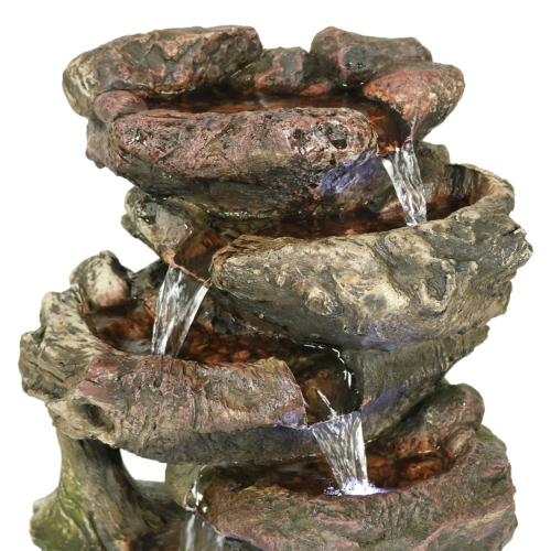 Sunnydaze Rock Falls 5-Step Indoor Water Fountain with LED Lights - 14 in
