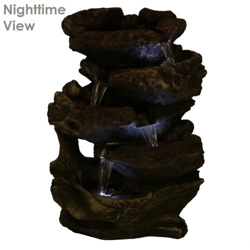 Sunnydaze Rock Falls 5-Step Indoor Water Fountain with LED Lights - 14 in