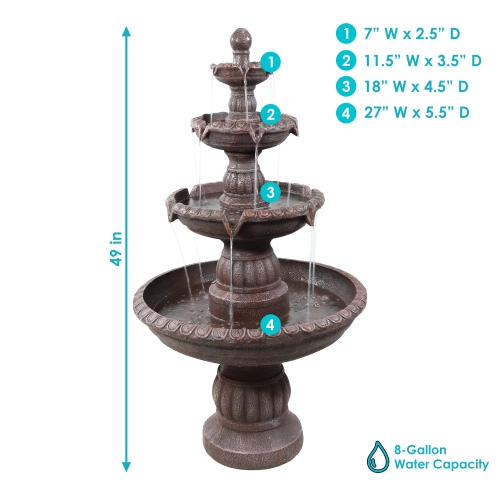 Sunnydaze Mediterranean Resin Outdoor 4-Tier Water Fountain