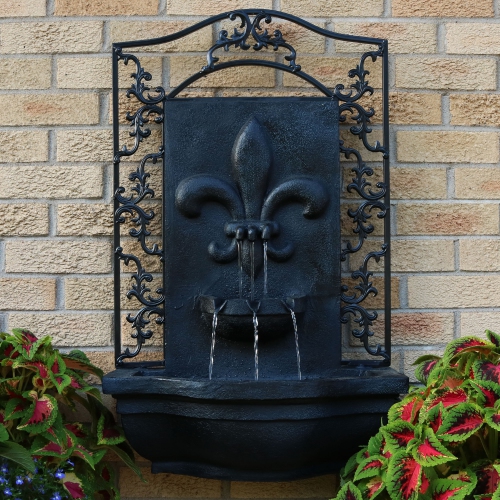 Sunnydaze French Lily Polystone Outdoor Wall Fountain - Lead