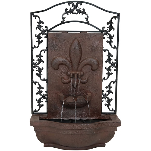 Sunnydaze French Lily Polystone Outdoor Wall Fountain - Iron