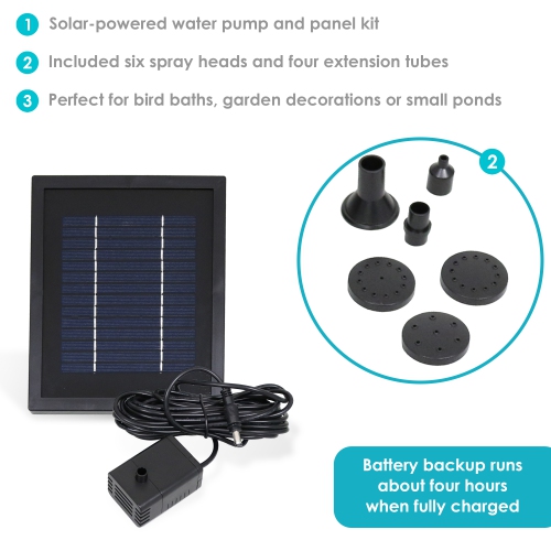 Sunnydaze 65 GPH Solar Pump and Panel Kit with Battery Pack - 47 in Lift