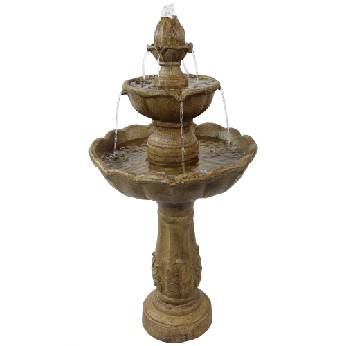 Sunnydaze Blooming Flower Resin Outdoor 2-Tier Water Fountain