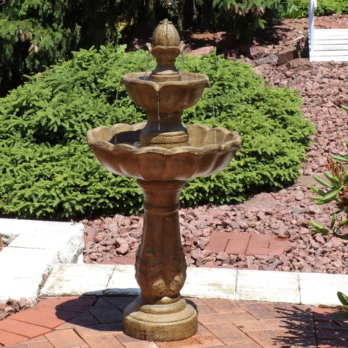 Sunnydaze Blooming Flower Resin Outdoor 2-Tier Water Fountain