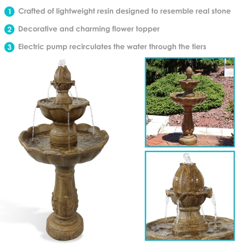 Sunnydaze Blooming Flower Resin Outdoor 2-Tier Water Fountain