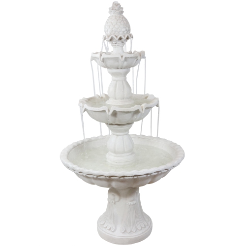 Sunnydaze Welcome Fiberglass Outdoor 3-Tier Water Fountain - White