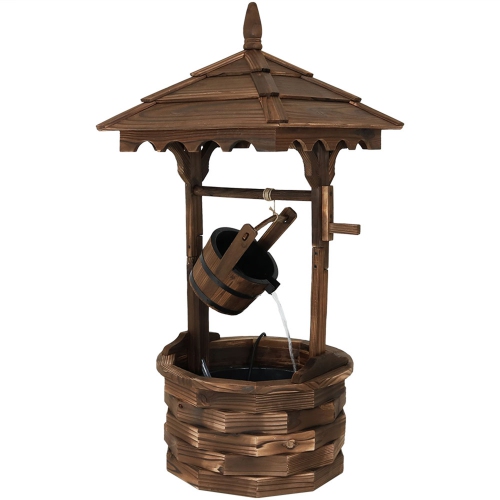 SUNNYDAZE DECOR  Sunnydaze Old-Fashioned Wood Wishing Well Water Fountain With Liner - 48 In No runing water problems, Changes the water about two-three, times a year, This was a great investment
