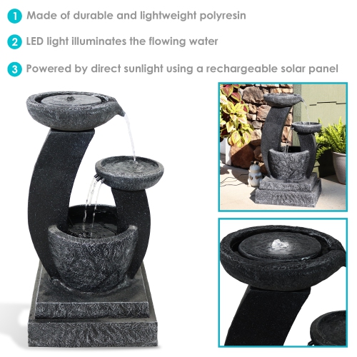 Sunnydaze Modern Cascading Bowls Solar Water Fountain with Battery - 28 in